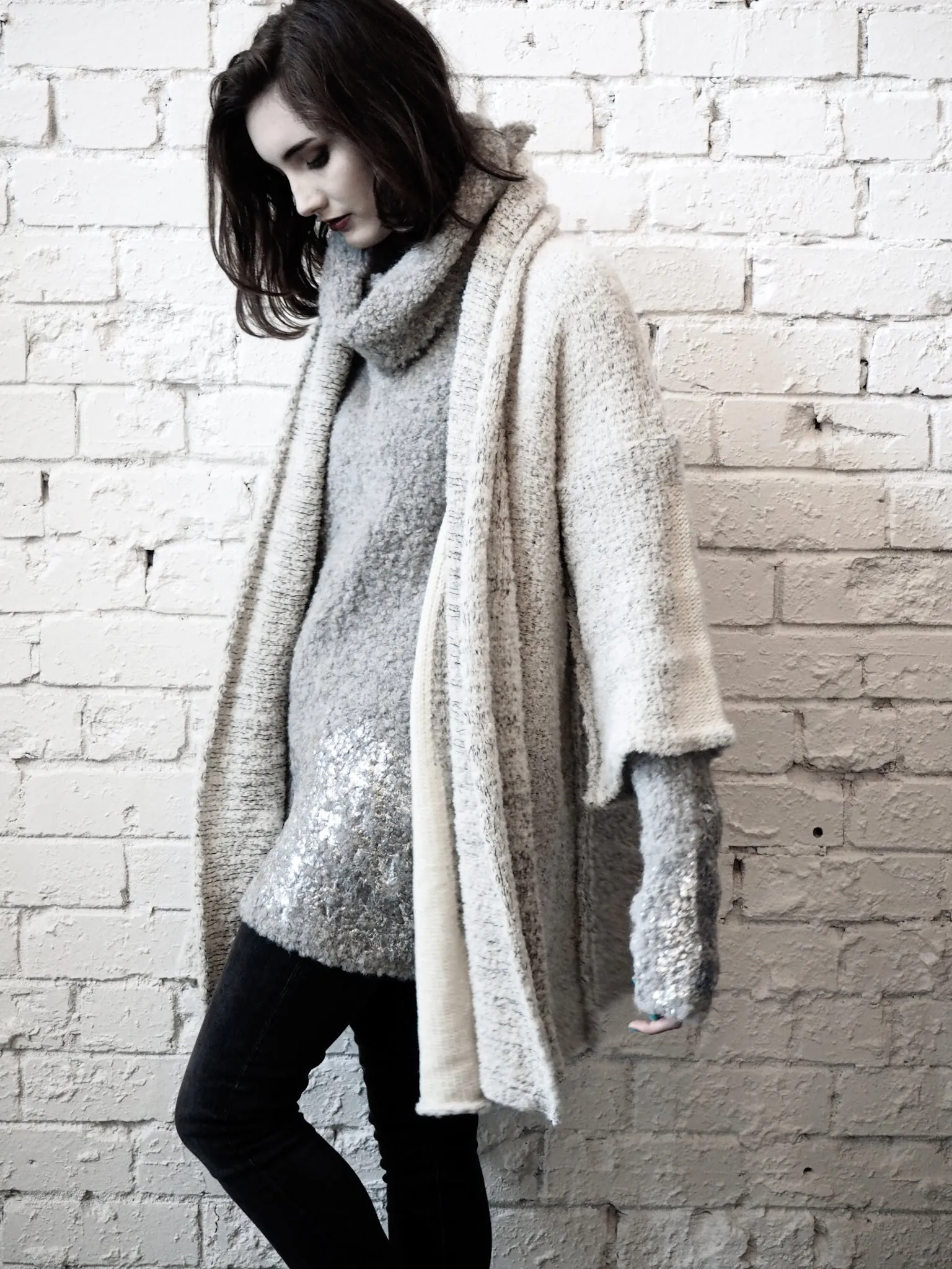 Amano alpaca kimono style cardigan with mesh detail - oat