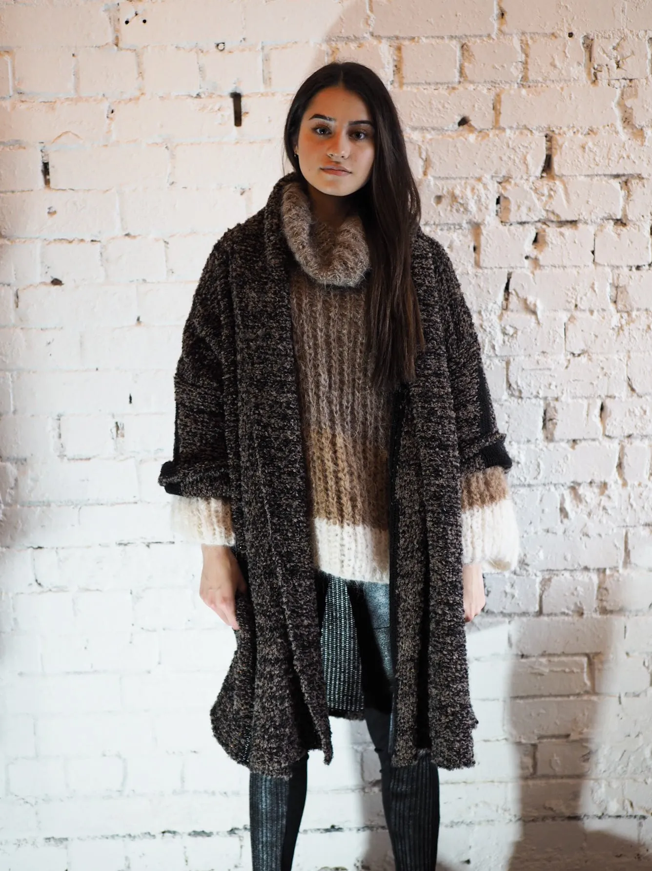 Amano alpaca kimono style cardigan with mesh detail - oat