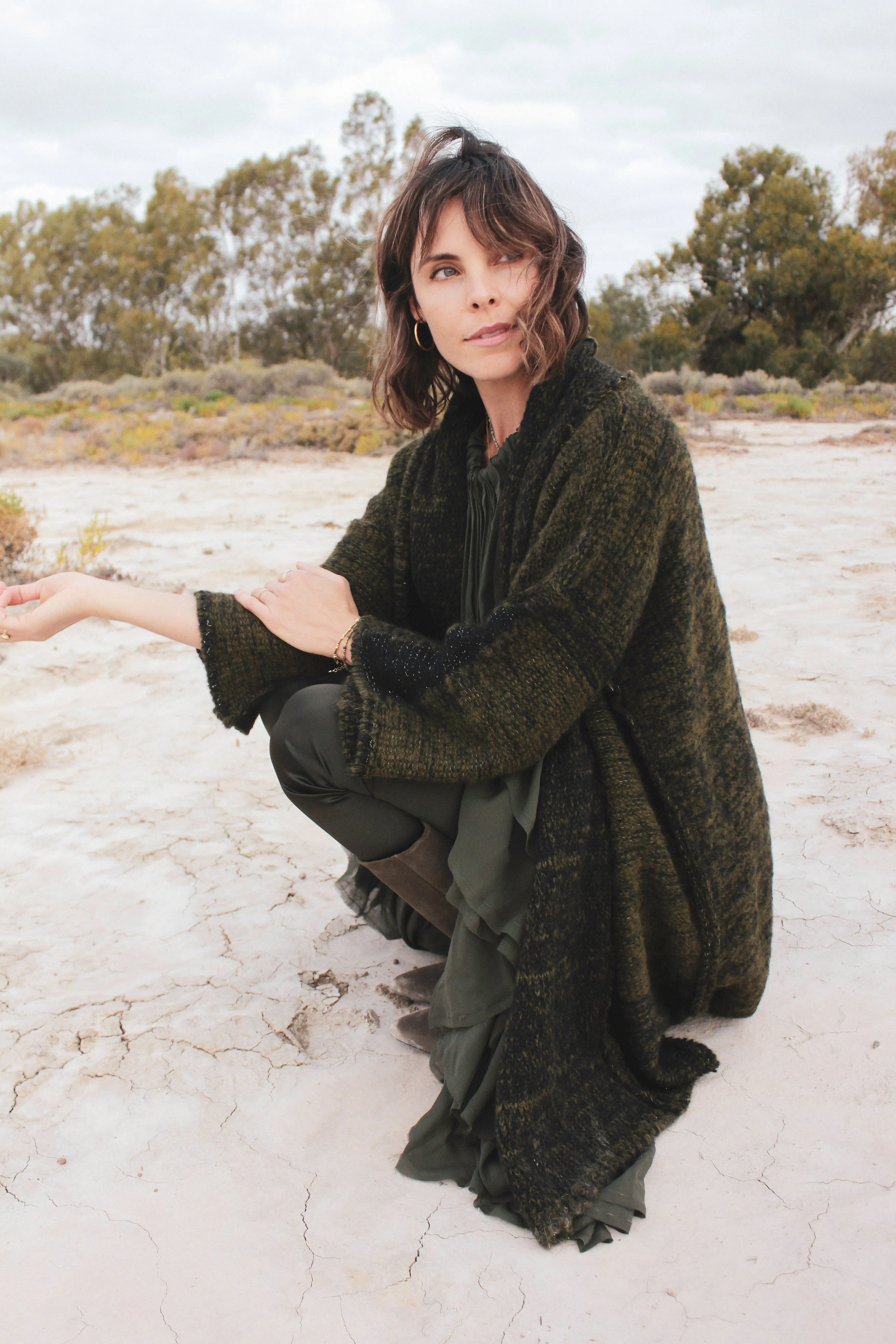 Amano alpaca kimono style cardigan with mesh detail - oat