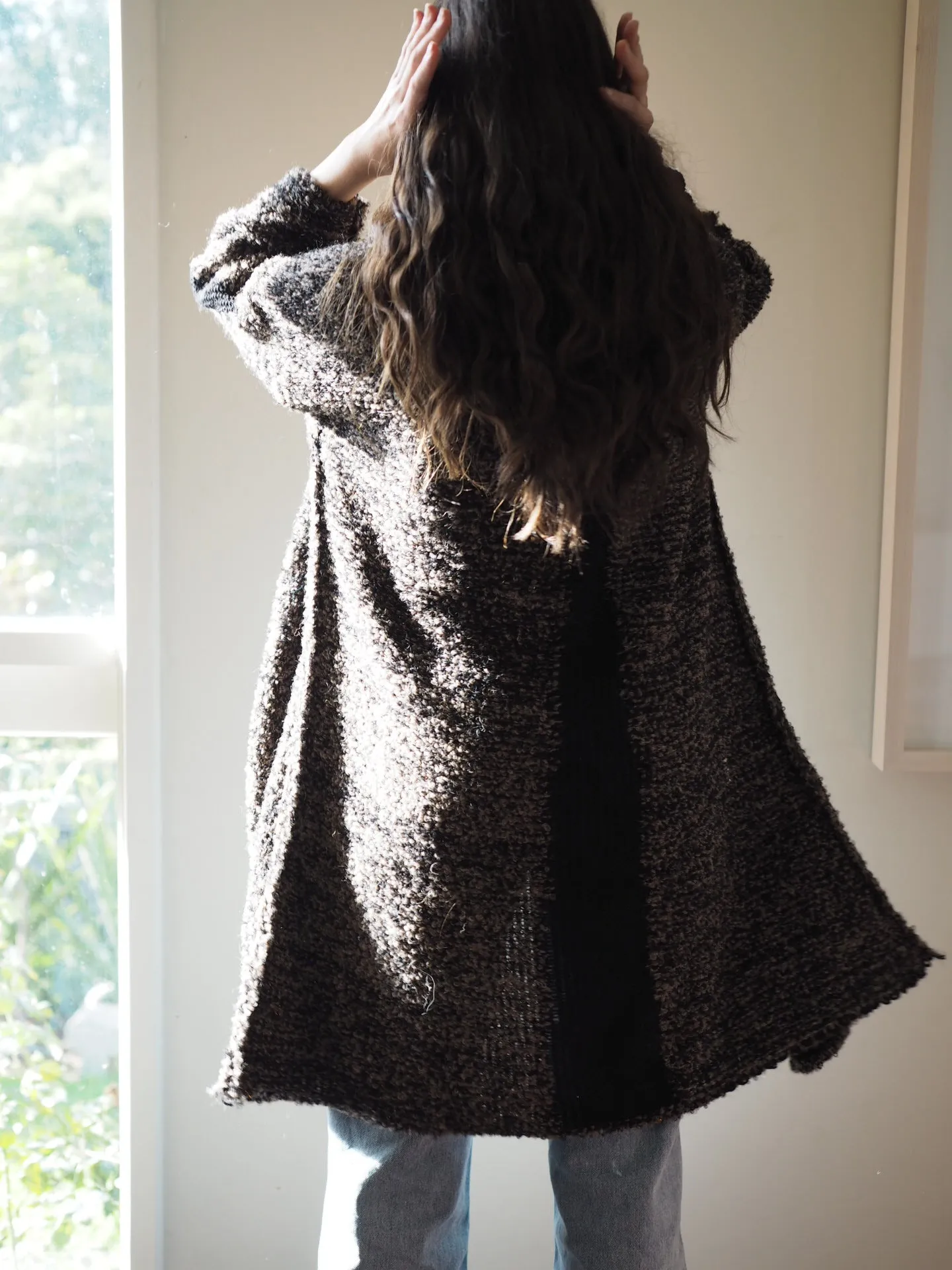 Amano alpaca kimono style cardigan with mesh detail - oat