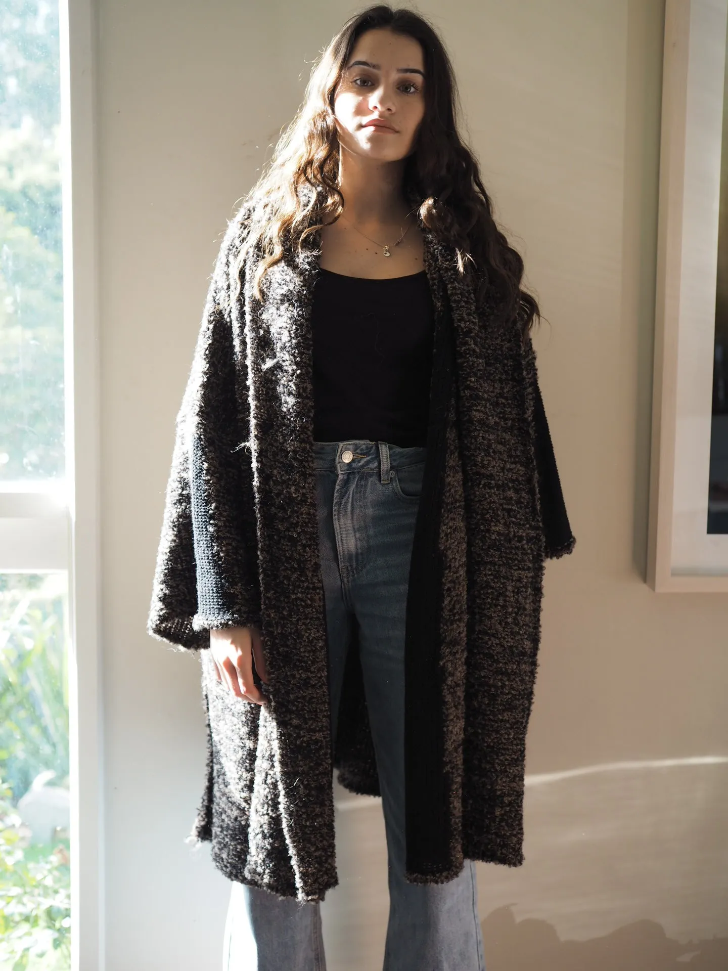 Amano alpaca kimono style cardigan with mesh detail - oat
