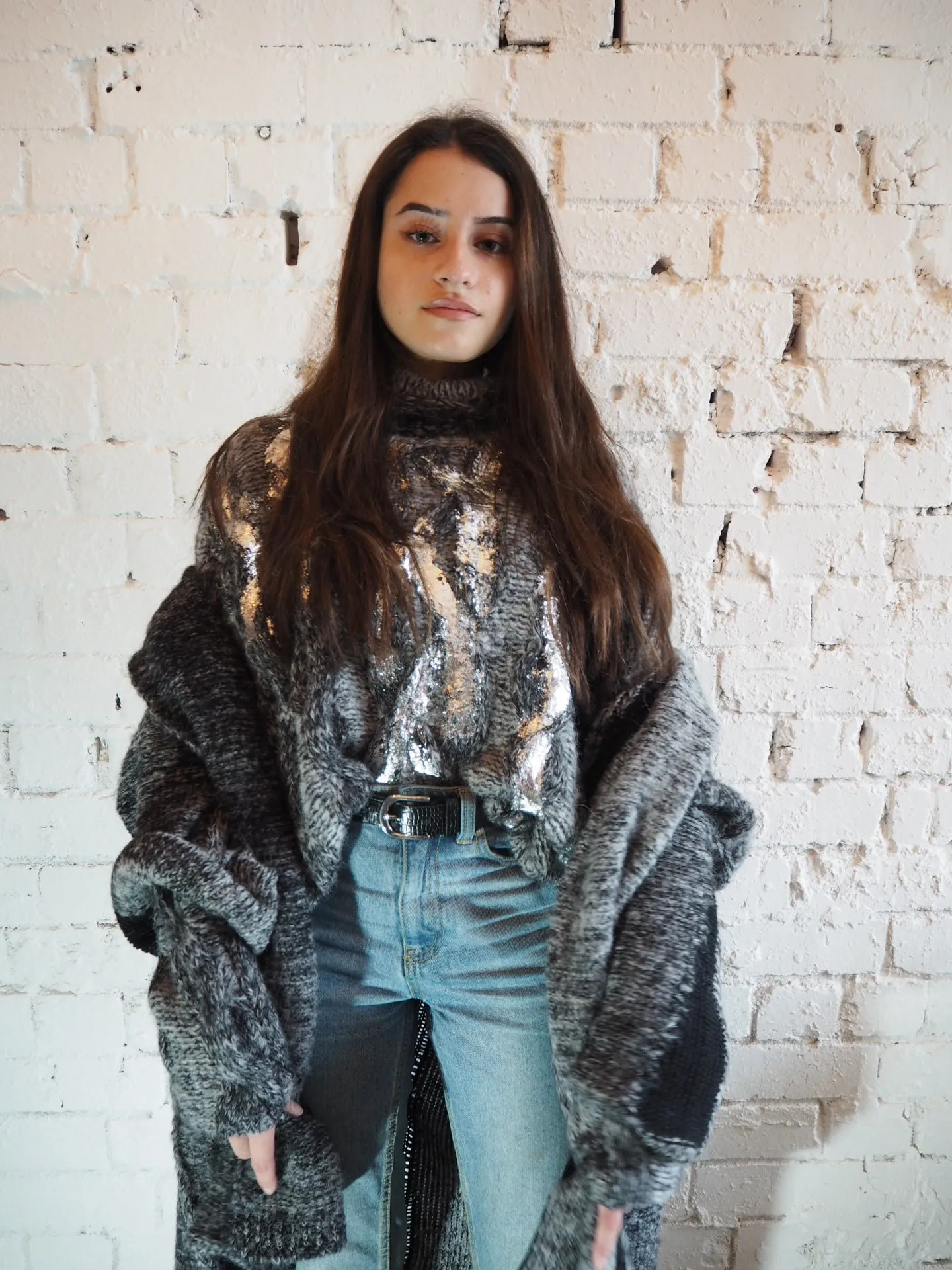 Amano alpaca kimono style cardigan with mesh detail - oat