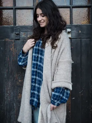 Amano alpaca kimono style cardigan with mesh detail - oat