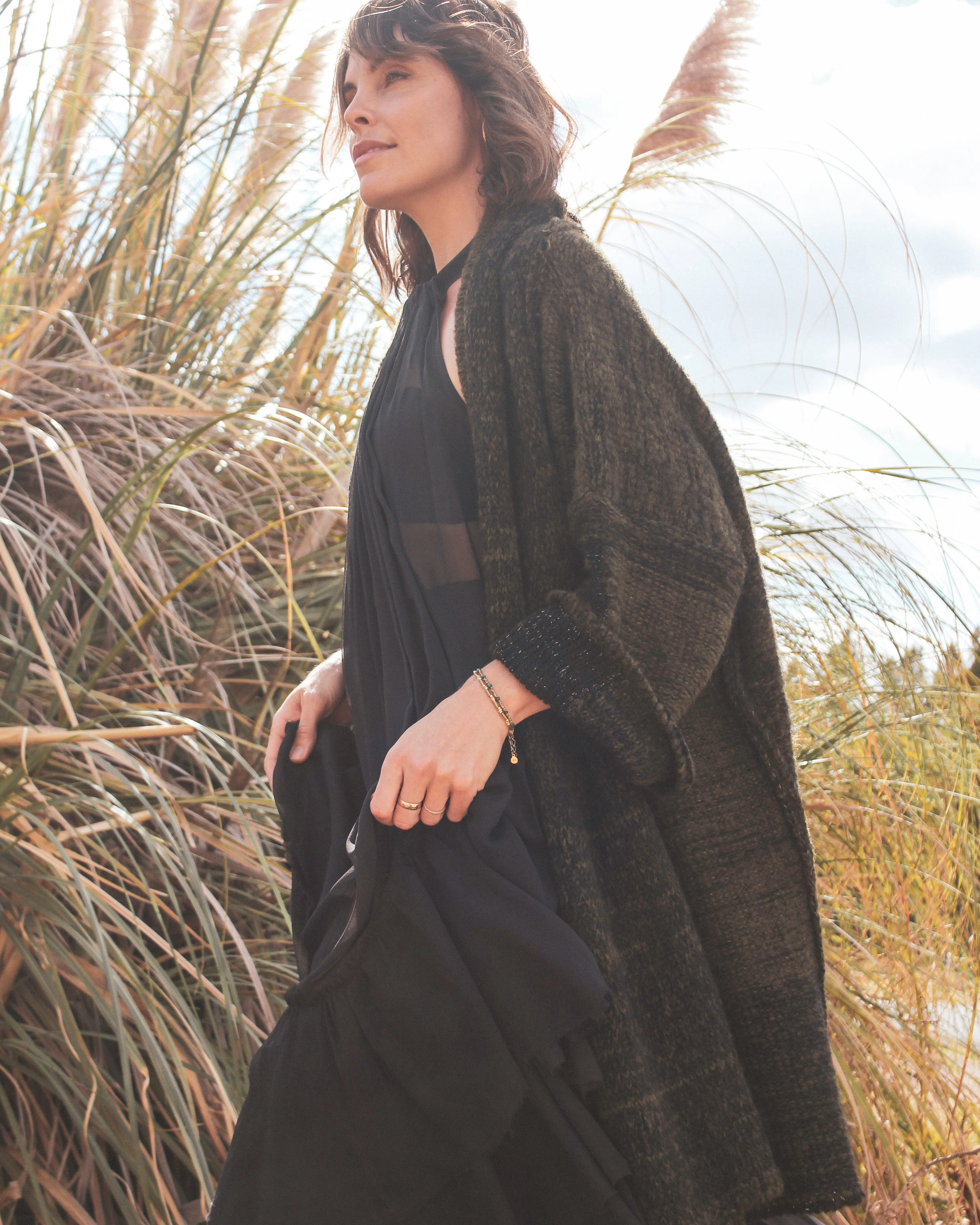 Amano alpaca kimono style cardigan with mesh detail - oat