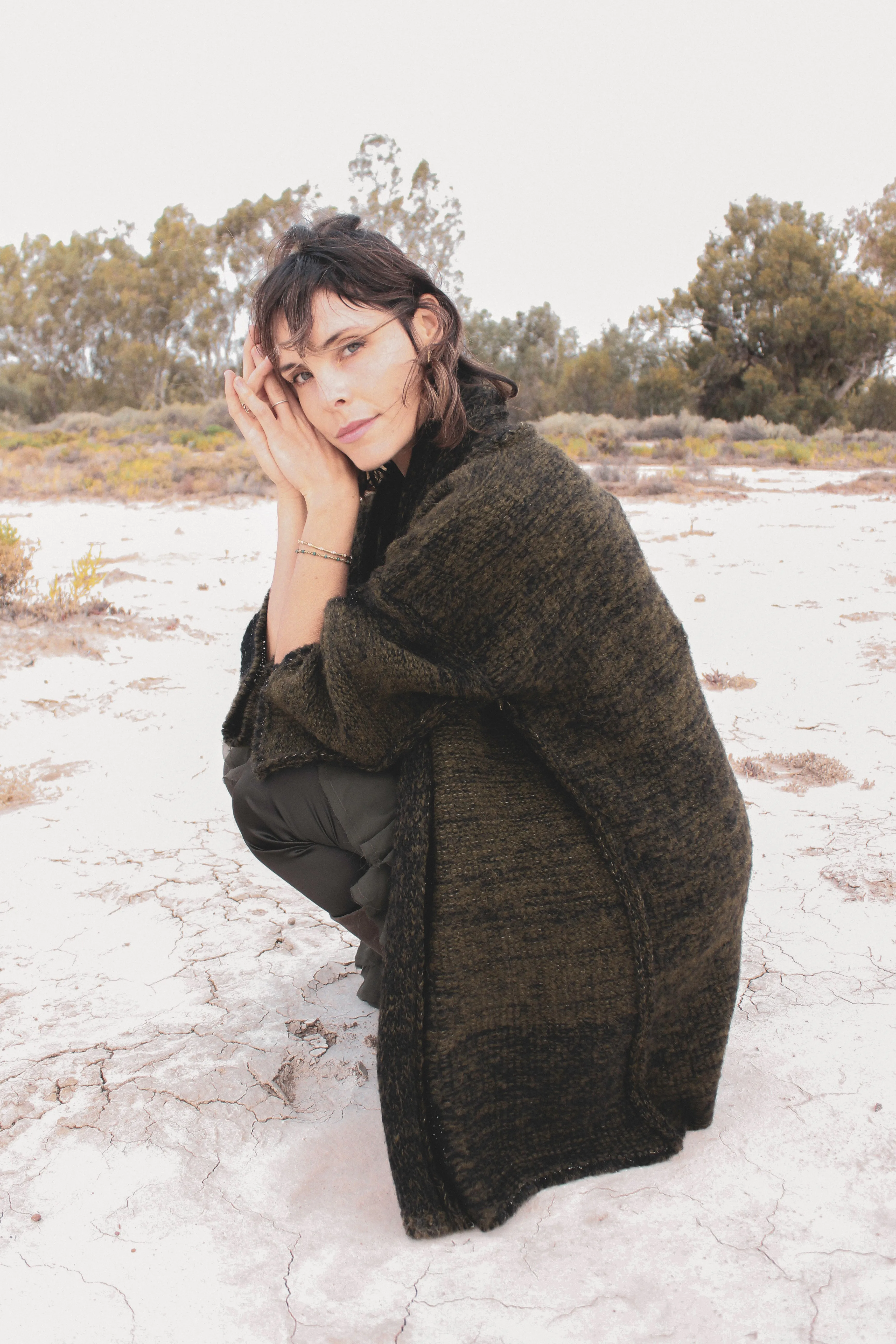 Amano alpaca kimono style cardigan with mesh detail - oat