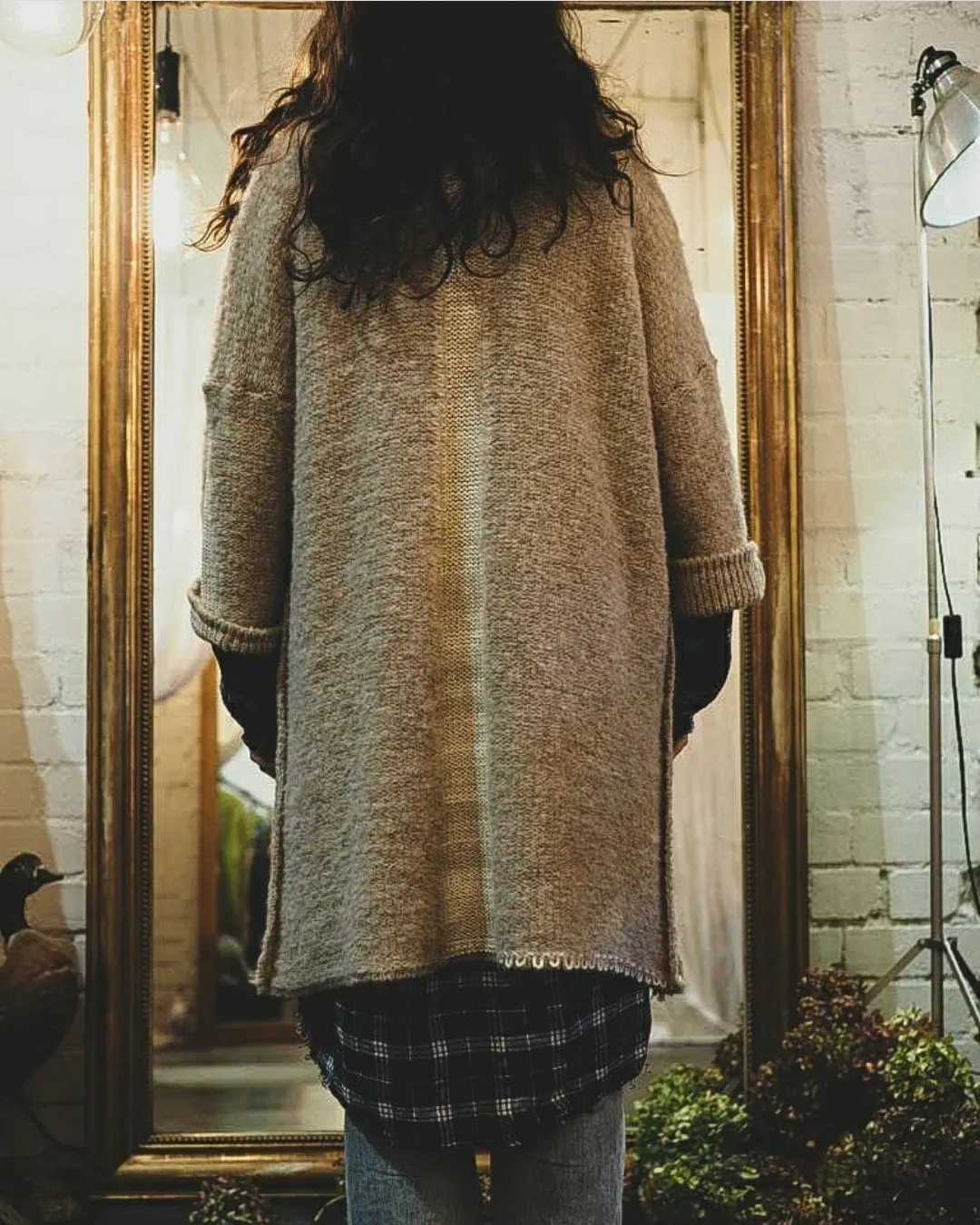 Amano alpaca kimono style cardigan with mesh detail - oat