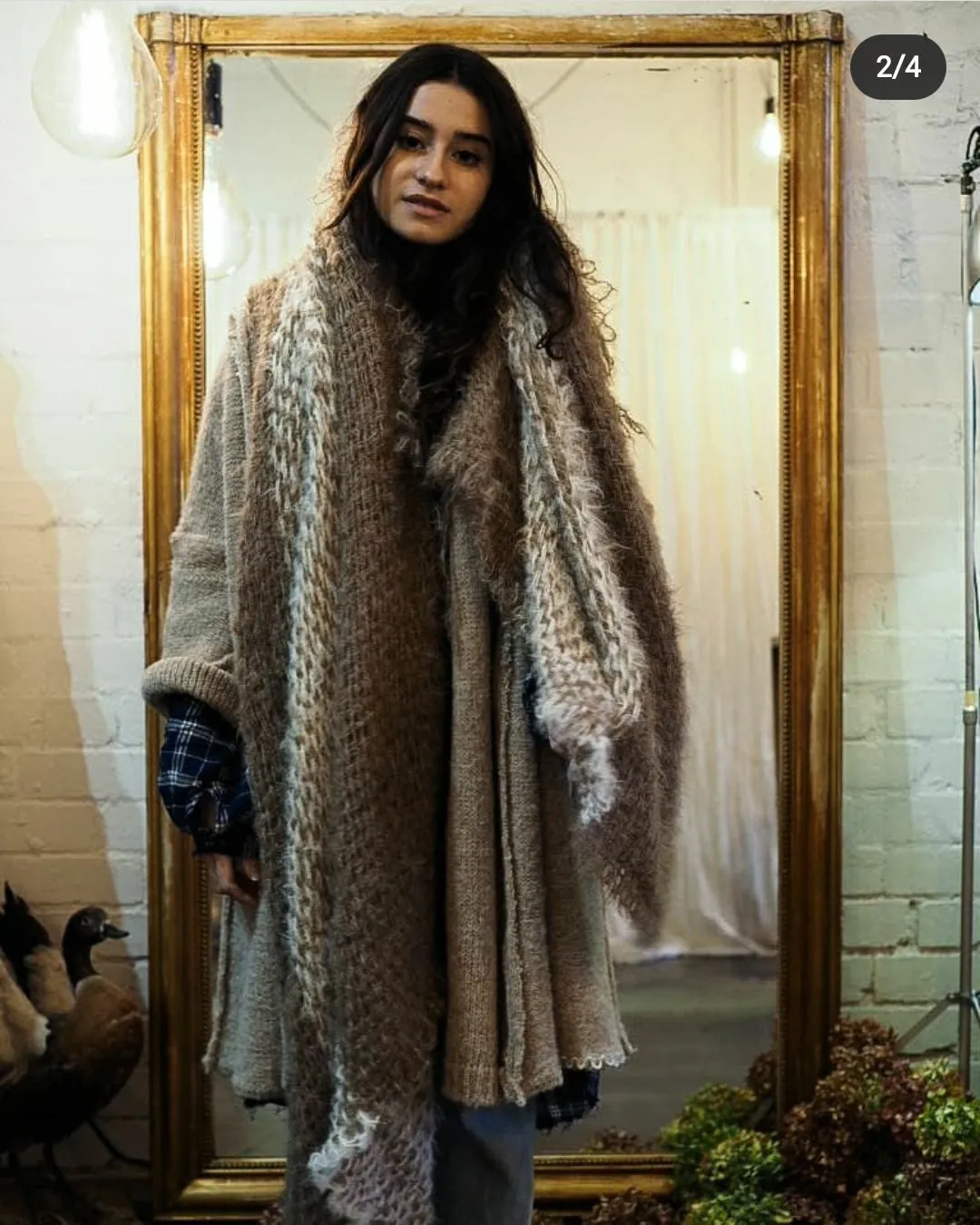 Amano alpaca kimono style cardigan with mesh detail - oat