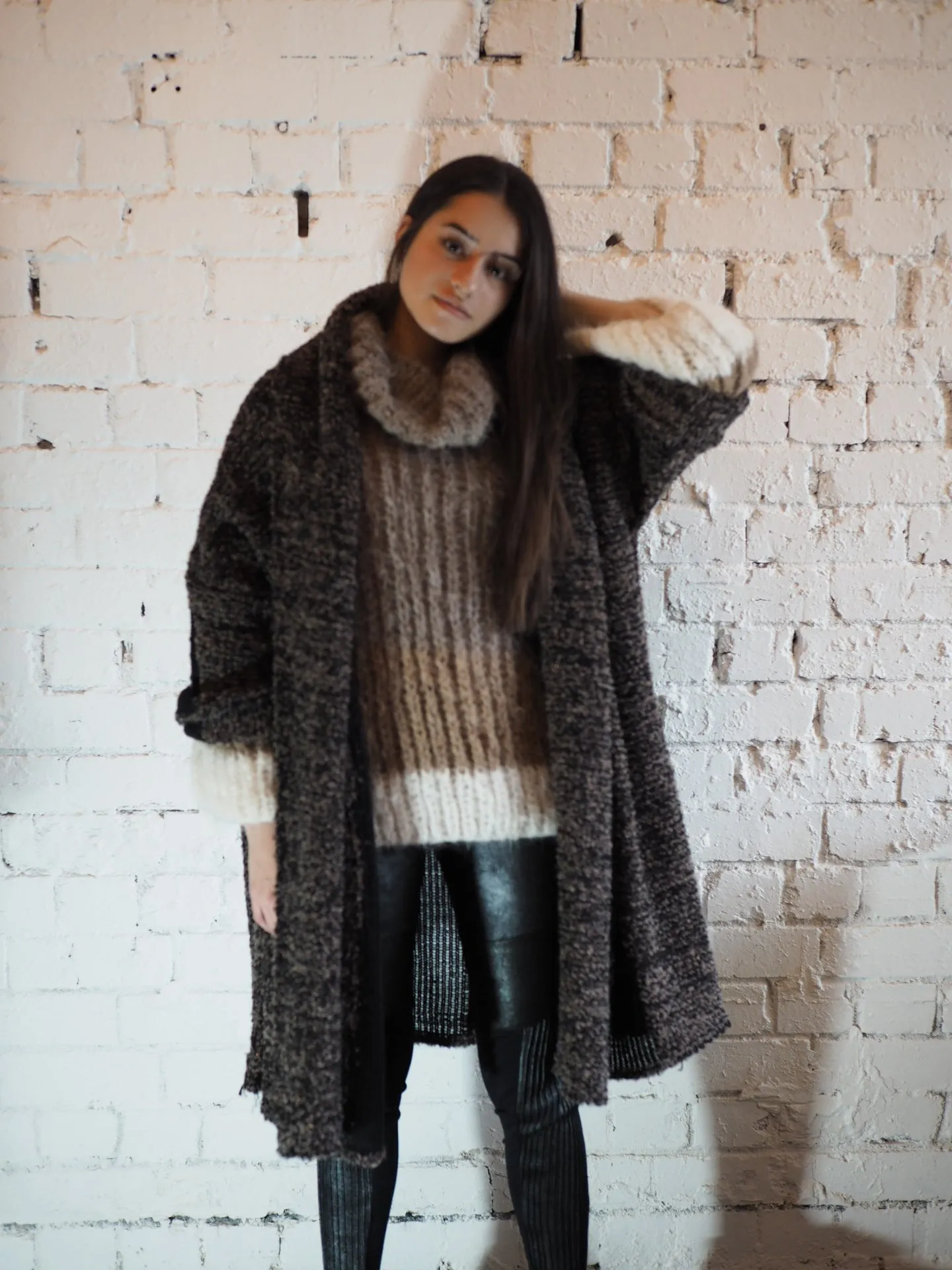 Amano alpaca kimono style cardigan with mesh detail - oat