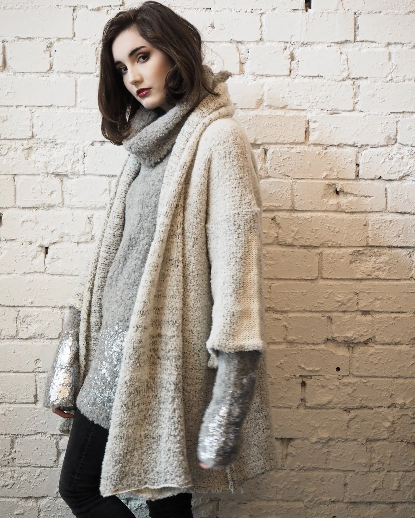 Amano alpaca kimono style cardigan with mesh detail - oat