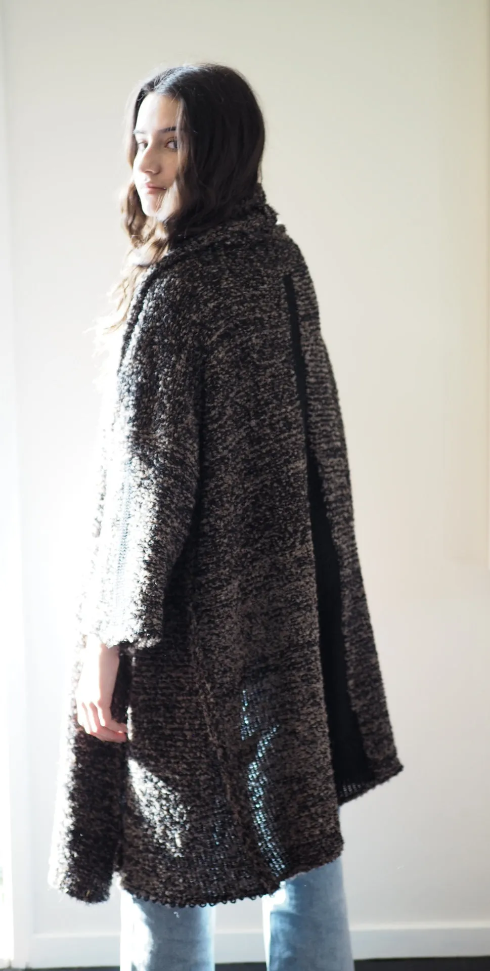 Amano alpaca kimono style cardigan with mesh detail - oat