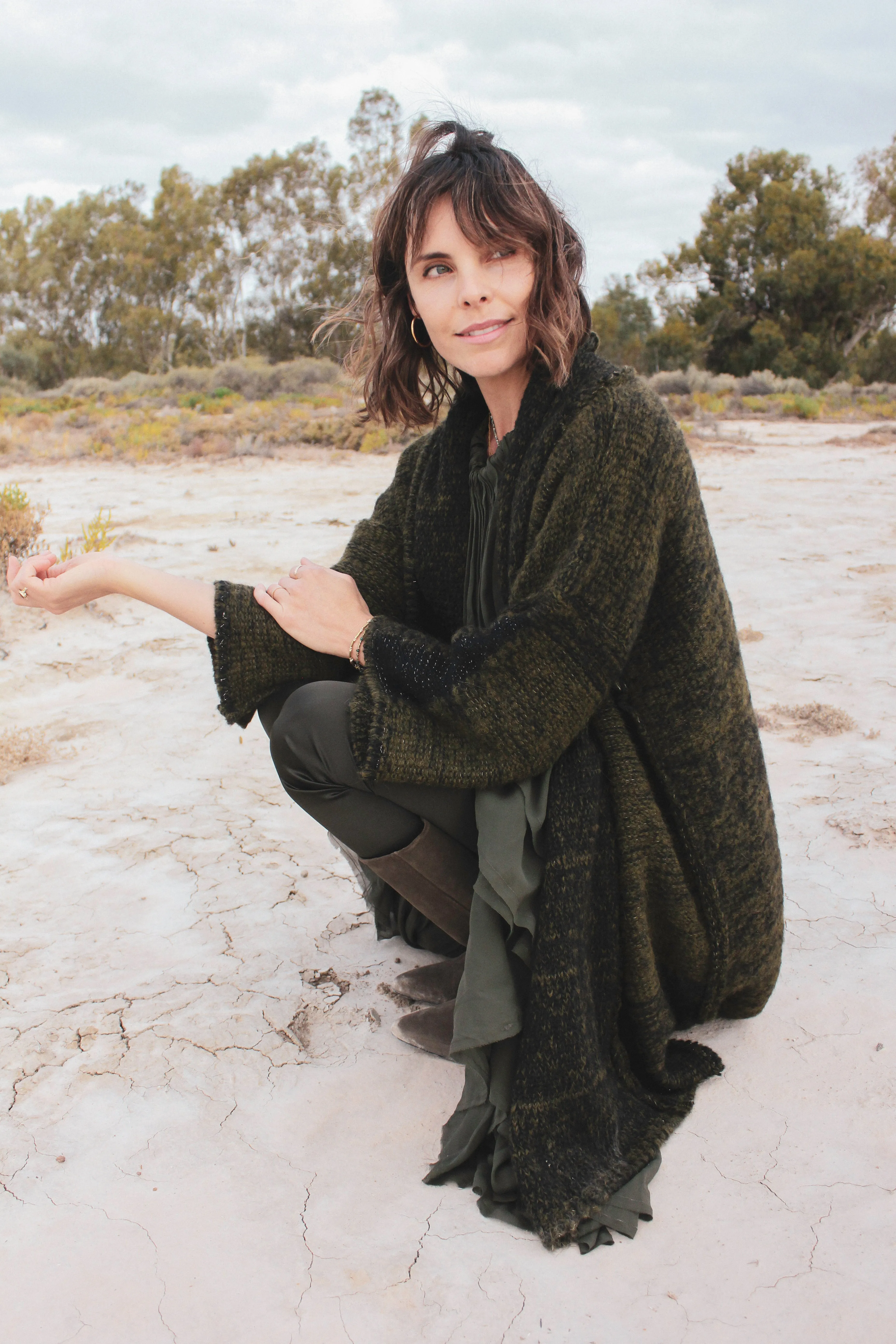Amano alpaca kimono style cardigan with mesh detail - oat
