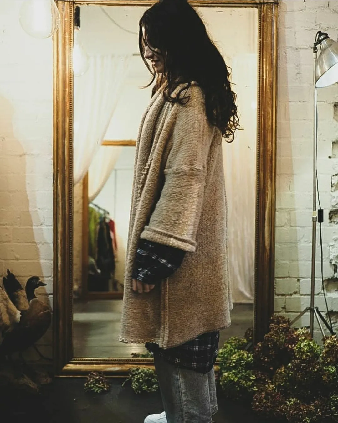 Amano alpaca kimono style cardigan with mesh detail - oat
