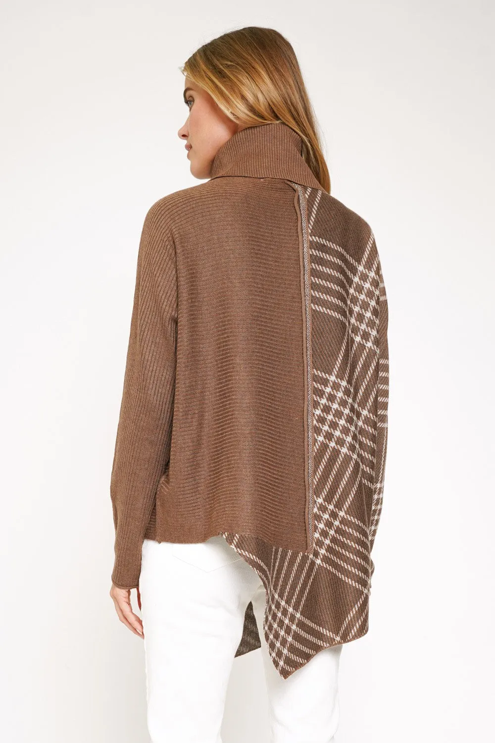 Checkered Coffee Asymmetrical Turtleneck Sweater
