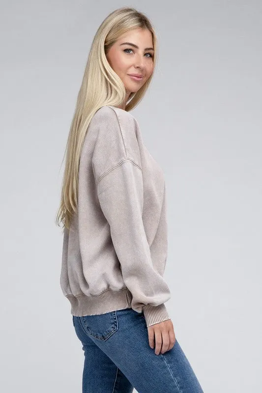 Edgy Comfy Modern Fashion Acid Wash Fleece Oversized Pullover