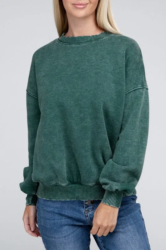 Edgy Comfy Modern Fashion Acid Wash Fleece Oversized Pullover