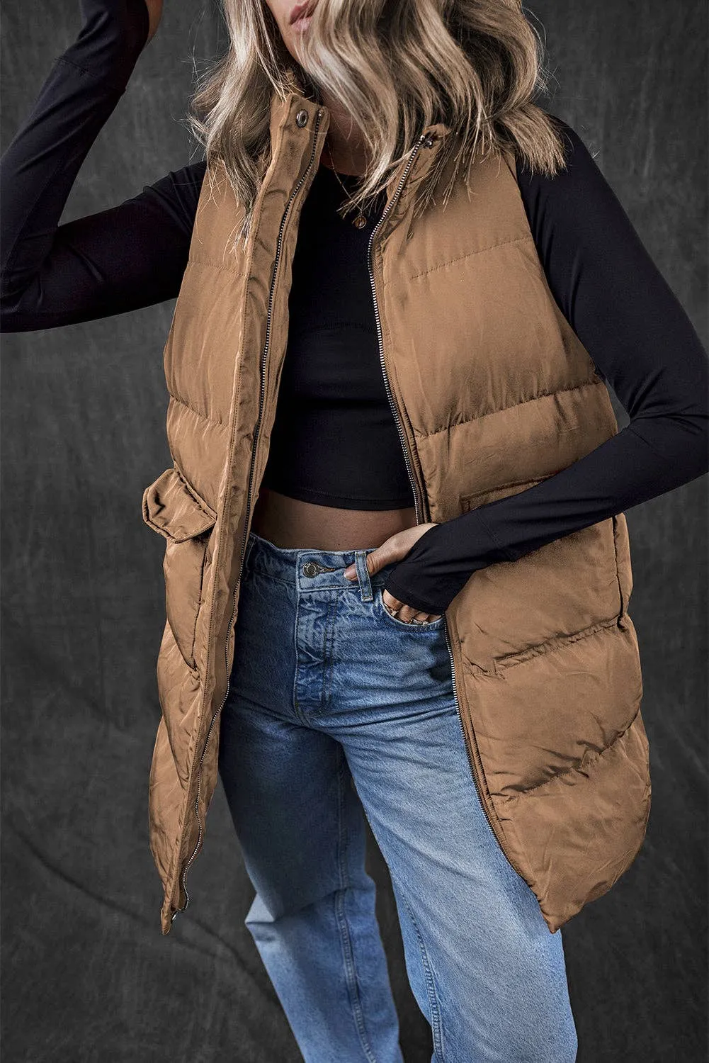 Full Zipper Puffer Vest with Pockets