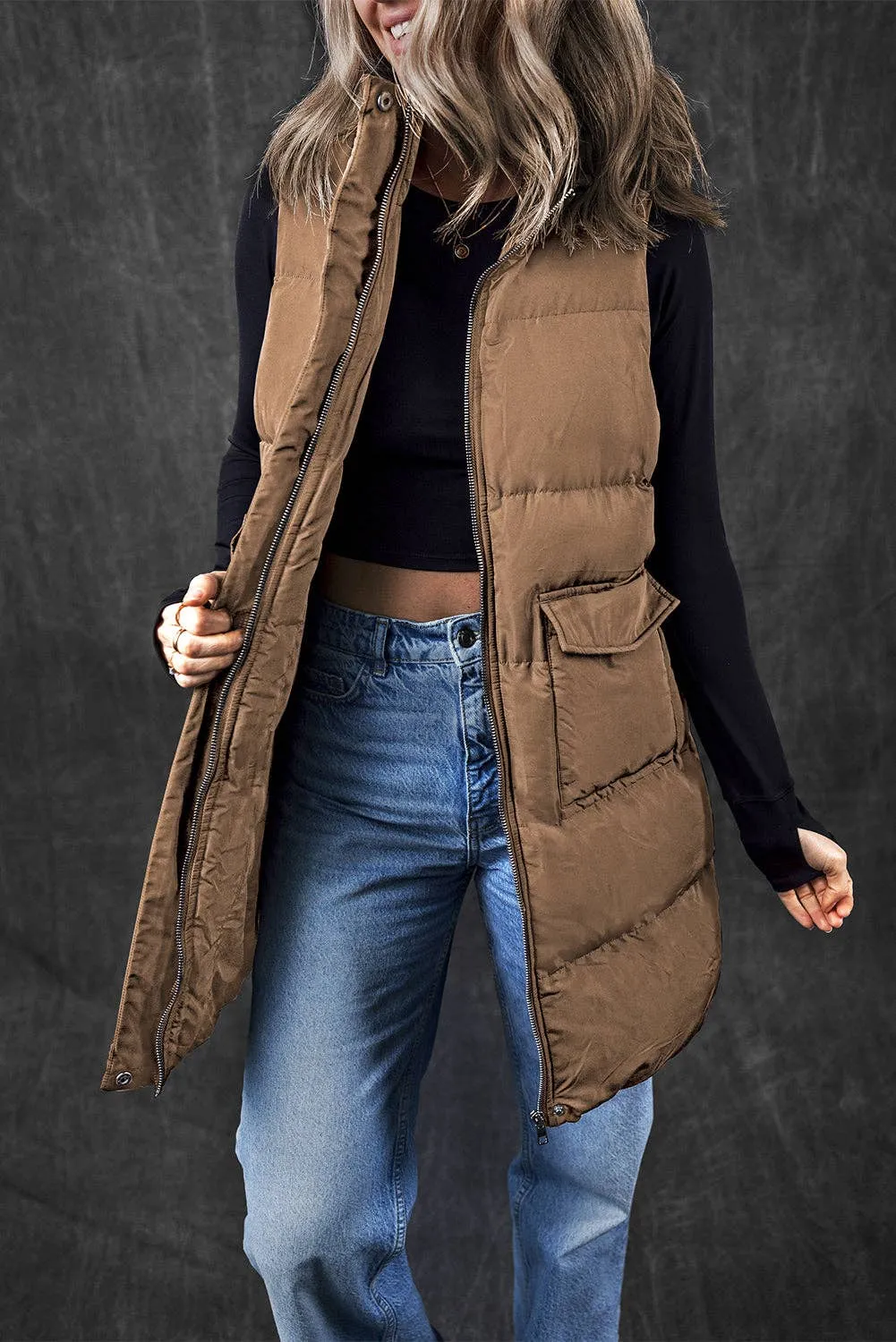 Full Zipper Puffer Vest with Pockets