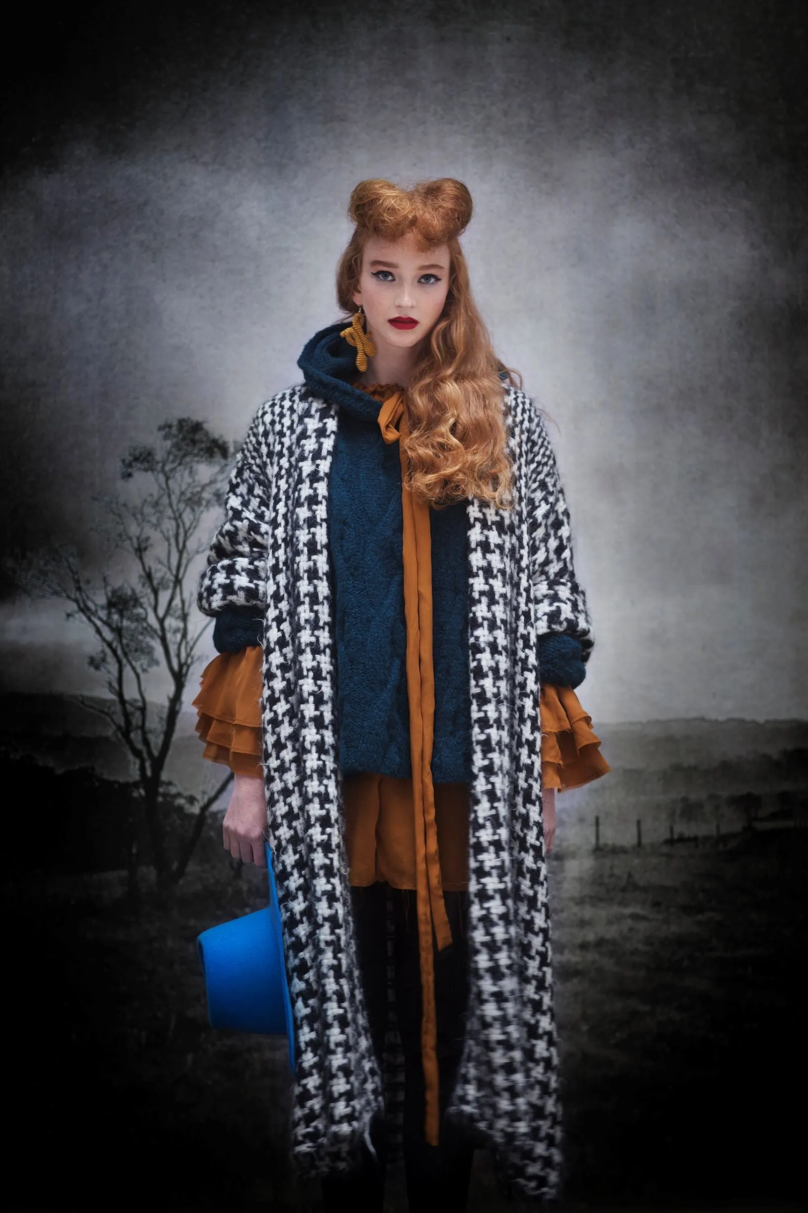 Hand loom check weave super maxi coat