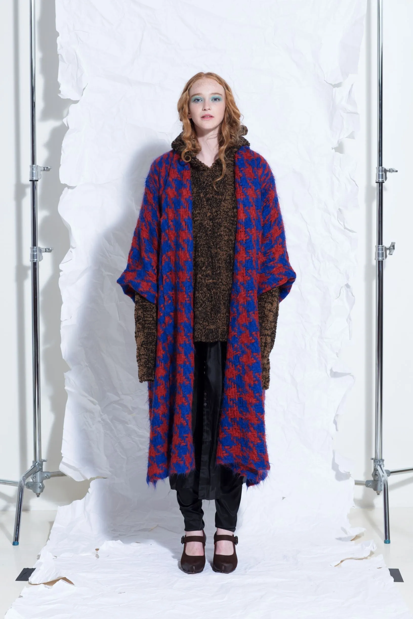 Hand loom check weave super maxi coat