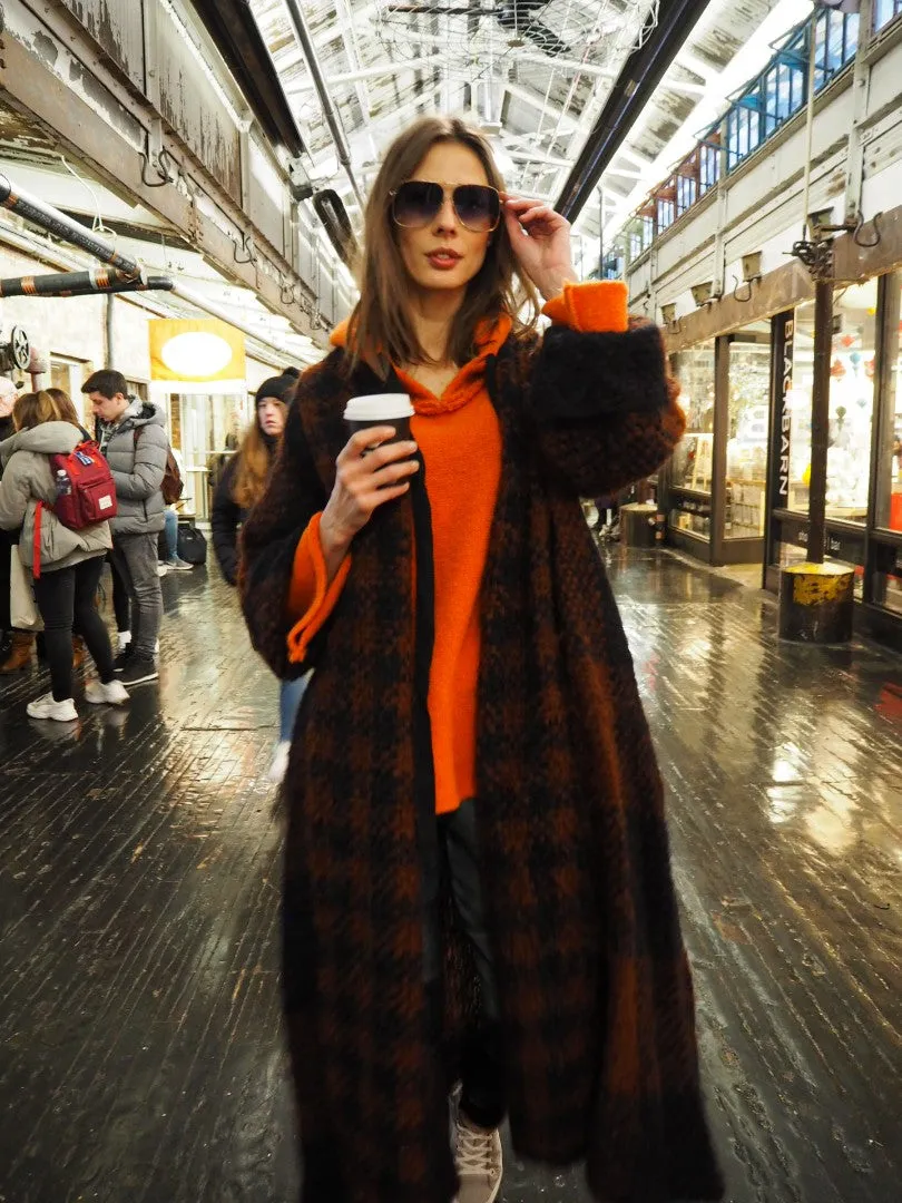 Hand loom check weave super maxi coat