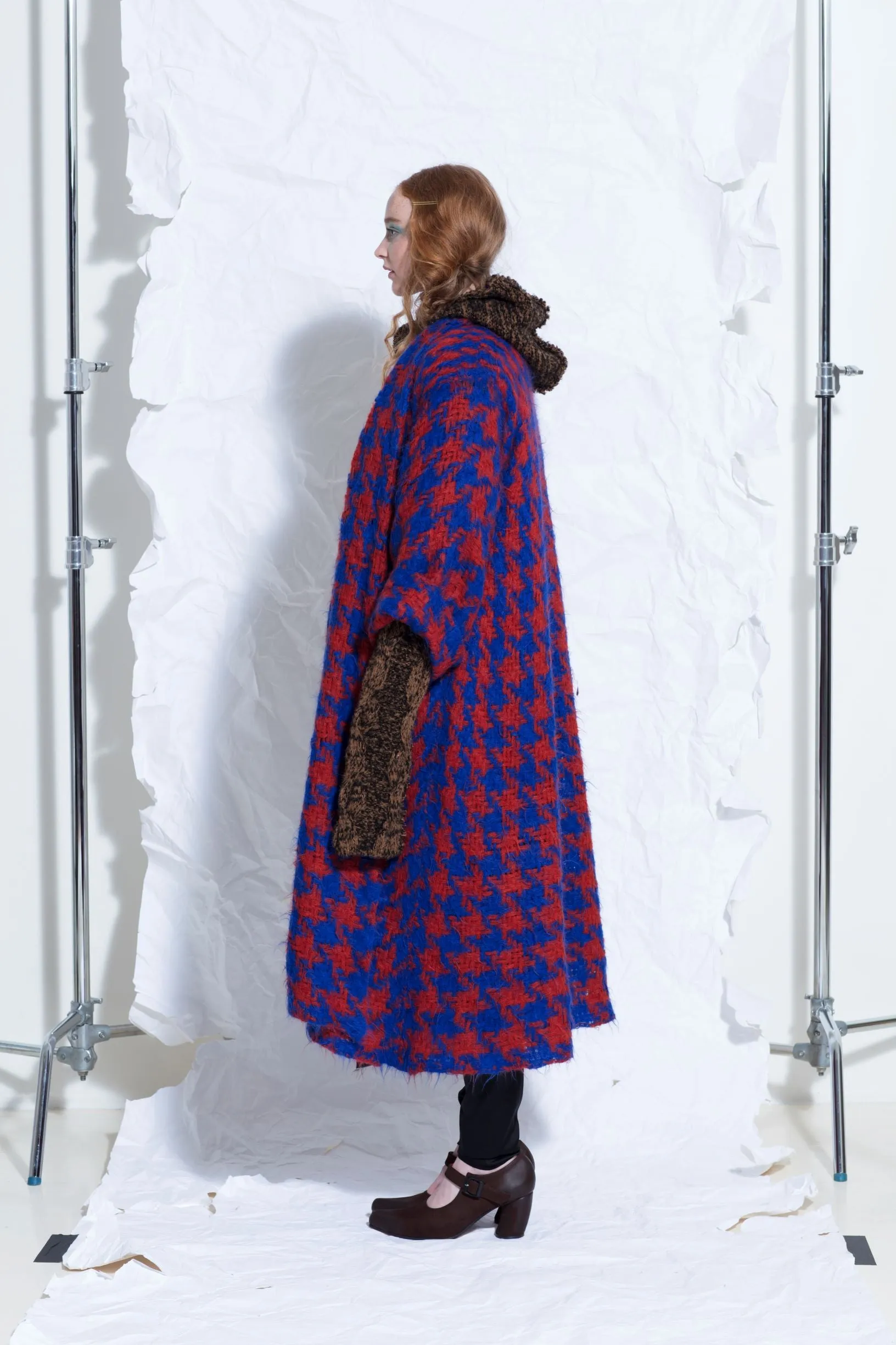 Hand loom check weave super maxi coat