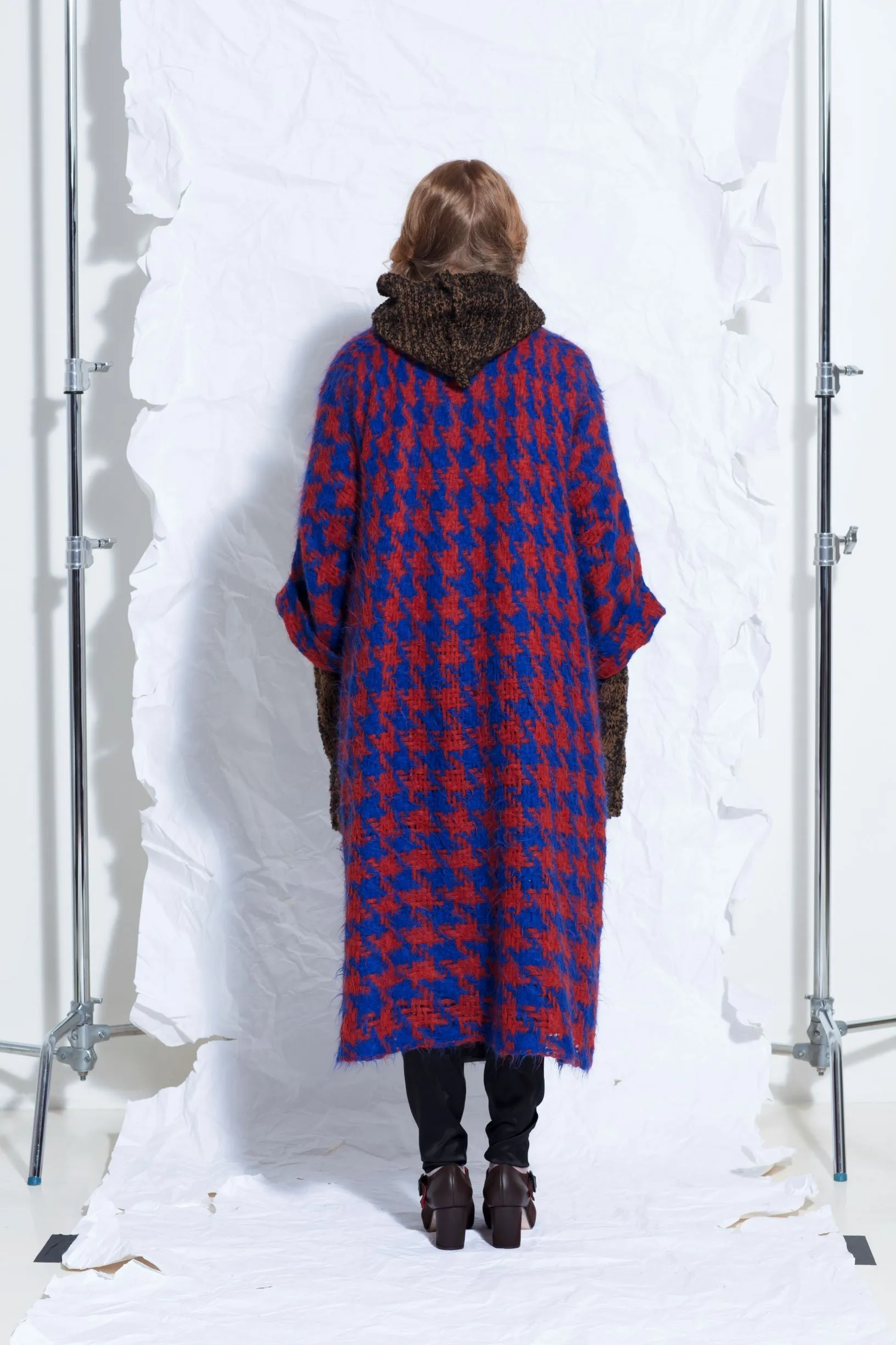 Hand loom check weave super maxi coat