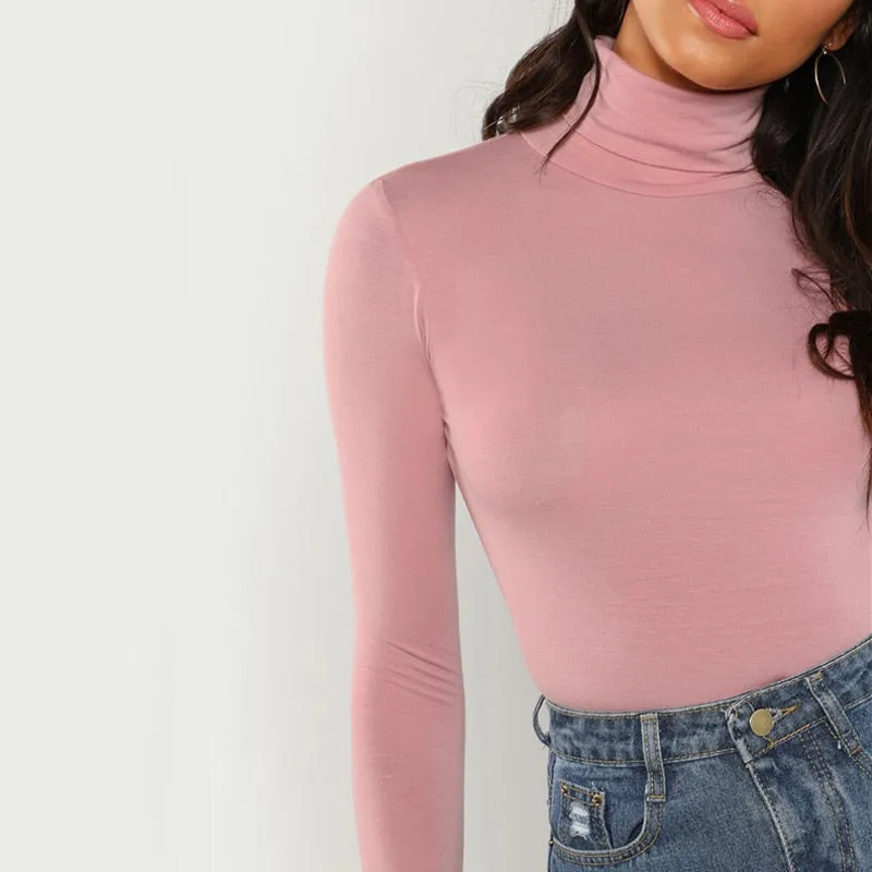 Pink Workwear Turtleneck Slim Fit Long Sleeve Shirt