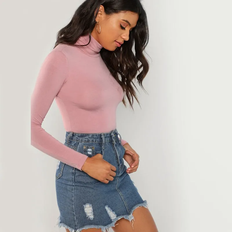 Pink Workwear Turtleneck Slim Fit Long Sleeve Shirt