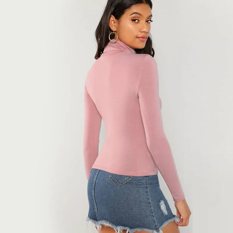 Pink Workwear Turtleneck Slim Fit Long Sleeve Shirt