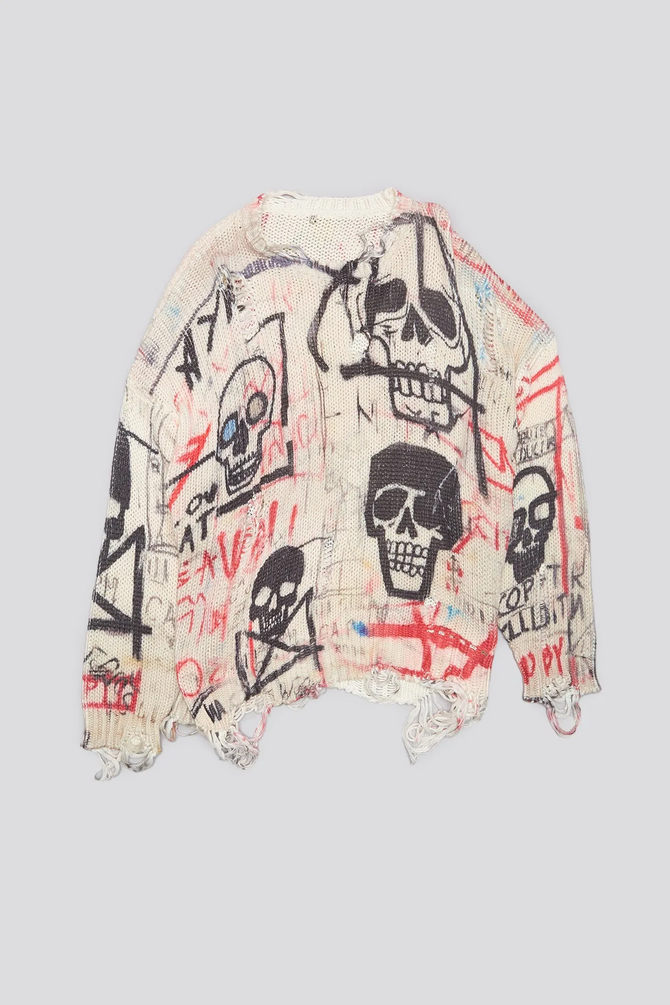PRINTED OVERSIZED SWEATER - SKULL GRAFFITI PRINT