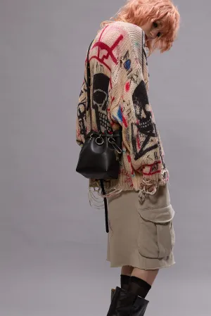 PRINTED OVERSIZED SWEATER - SKULL GRAFFITI PRINT