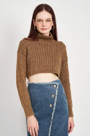 Stylish Solid Soft Turtleneck Cable Knit Crop Fashion Top Sweater