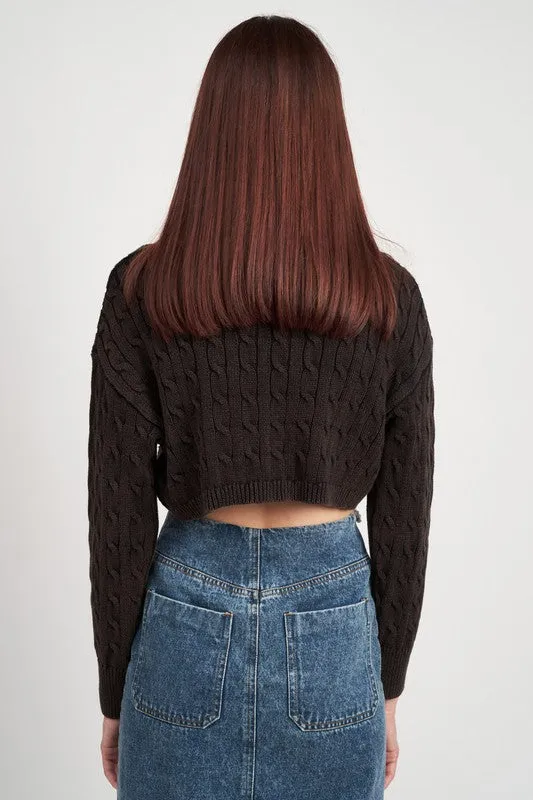 Stylish Solid Soft Turtleneck Cable Knit Crop Fashion Top Sweater