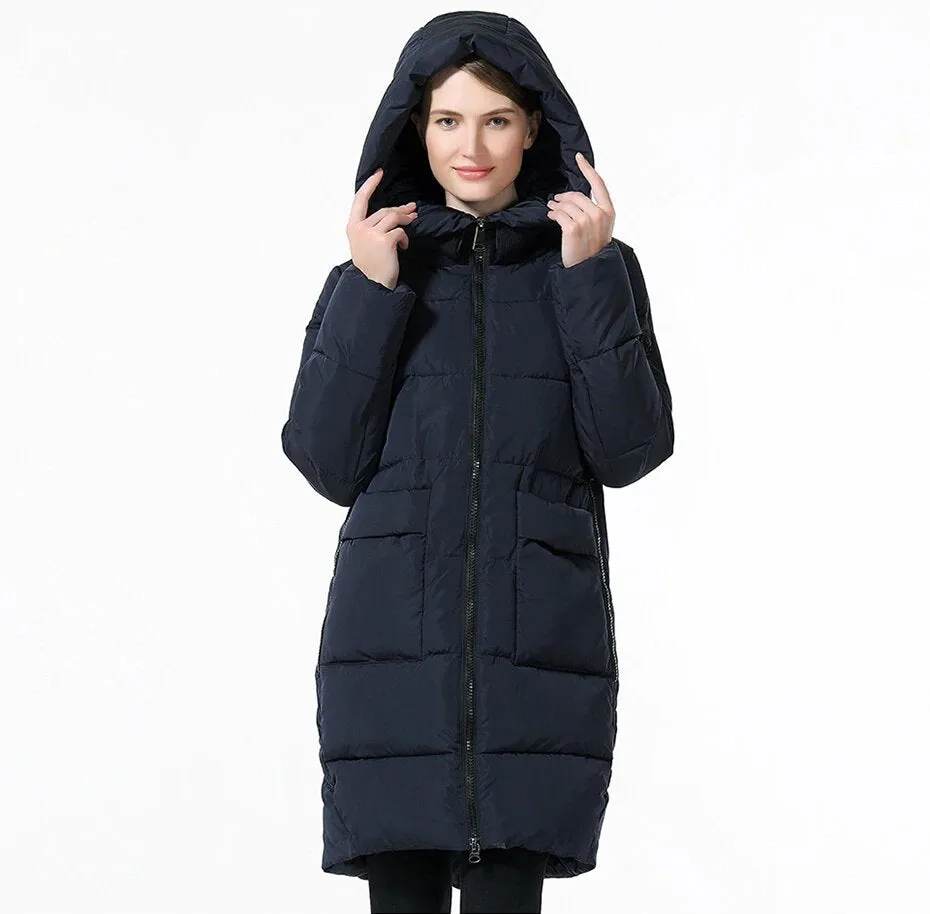 Women's Winter Hooded Windproof Down Parka With Big Pockets